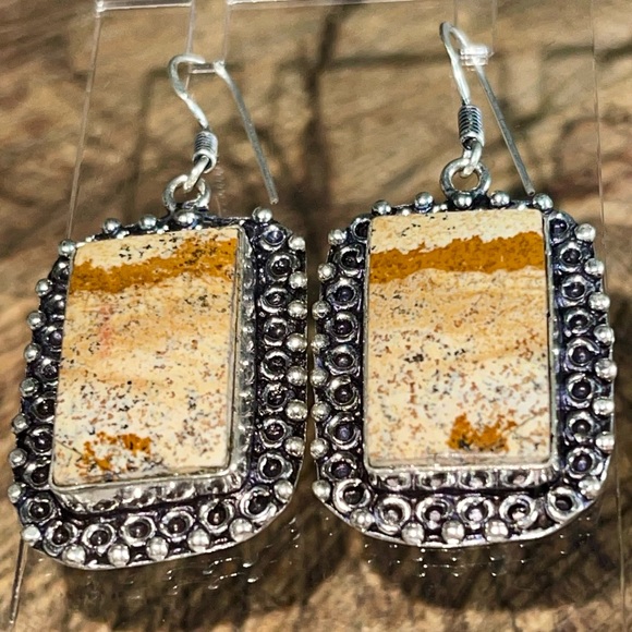 Abstract Picture Jasper Earrings 1 7/8” - Picture 1 of 9